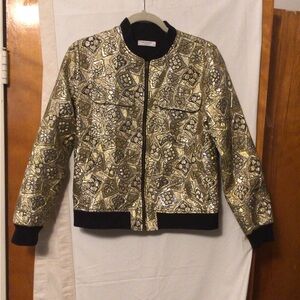 EQUIPMENT FEMME Gold embroidered bomber jacket Sz XS
